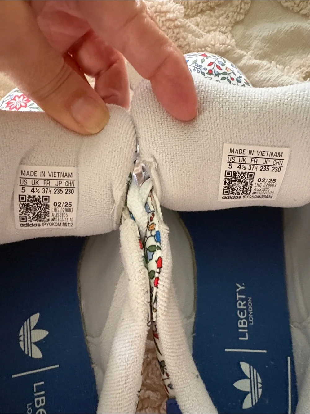 adidas Liberty London Kids White Floral Print Sneakers with Blue Trefoil